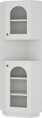 Produktbild von Flieks Badschrank 2 Türen mit Glas, Eckschrank mit 2 Ablagefächern, Haushaltsschrank mit Lichtleiste, Mehrzweckschrank für Flur oder Büro, Weiß