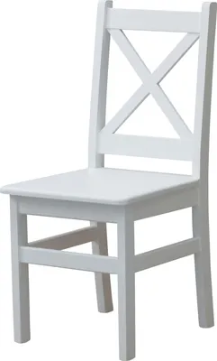 A white wooden chair is shown against a white background.