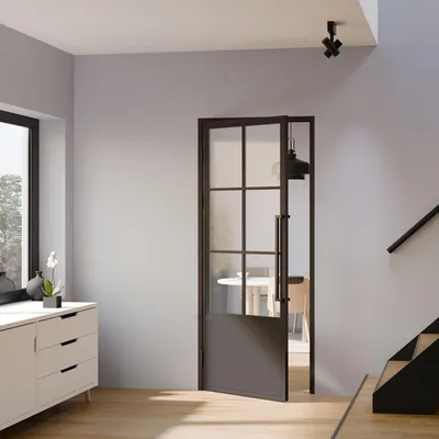 Produktbild von Loft Glastür 930x2040mm Klarglas DIN Rechts Komplettset 6 Felder Kickplatte mit Beschlag Griffstange und Zarge