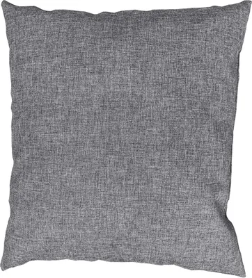 A plain, studio shot of a dark gray cushion against a white background.