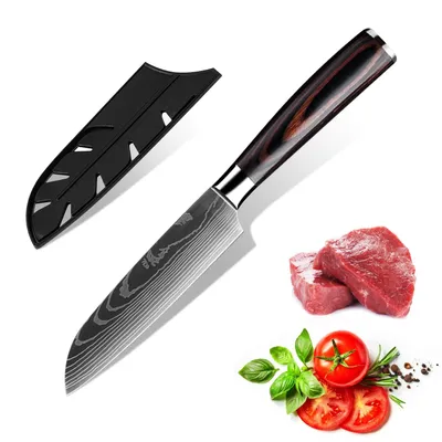 Obrázek produktu pro Santito nůž 5 palců, kuchyňský nůž na krájení zeleniny, vysoká uhlíková ocel, Pakkawood