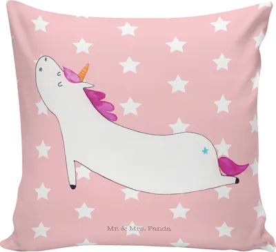 Produktbild von Mr. & Mrs. Panda Sofa Kissen Einhorn Yoga - Rot Pastell - Geschenk, Namaste, Unicorn, Sport, kuschelkissen 40x40, Einhörner, Dekokissen, Achtsamkeit, für