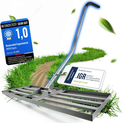 Produktbild von Green Spark Rasenrakel [Ergonomisch] mit Klicksystem | 80x30cm | Nivellierrechen zum Rasen sanden Rasen Rakel Lawn Leveling Rake Rasenrakel mit Stiel