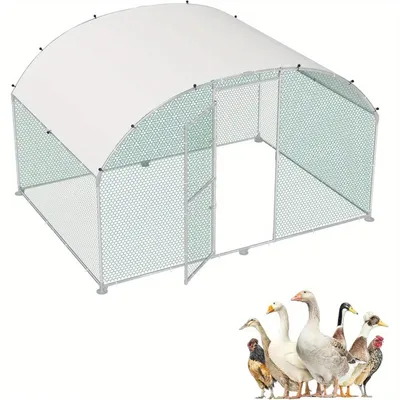 Image de Poulailler - Enclos pour poules - Grange à volailles - Abri pour animaux - Enclos extérieur - Structure en métal - Toit en PE résistant aux intempéries