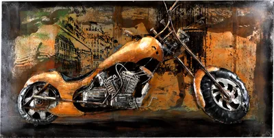 Image de Peinture murale en métal 3D Custom Bike Chopper Small 80x40x5cm fait main