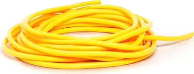 A coiled yellow tube on a white background.