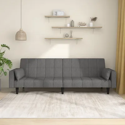 Immagine prodotto di Divano letto 2 posti con 2 cuscini, colore grigio chiaro, rivestito in tessuto