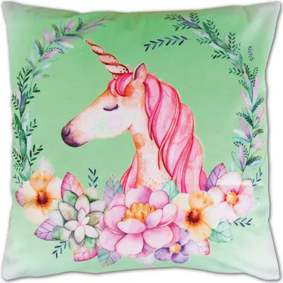 Produktbild von Kissenhülle 2er Pack Fotodruck ca. 40 x 40cm Einhorn grün