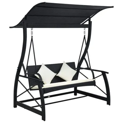Produktbild von Hollywoodschaukel 3-Sitzer mit Dach Poly Rattan Schwarz