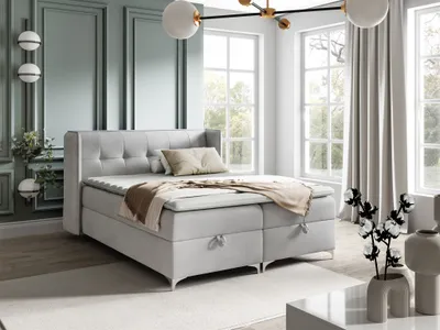 Produktbild von Boxspringbett Bett Schlafzimmerbett 200x200cm GENET Stoff Matt Velvet Hellgrau