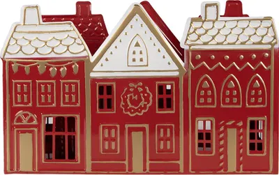 Image de Clayre & Eef Porte-bougies à réchaud Maison 38x13x25 cm rouge métal