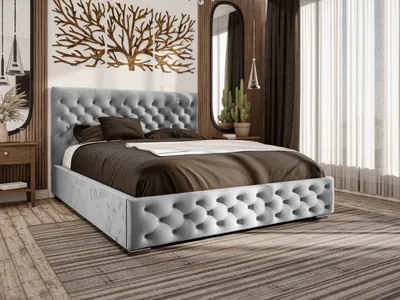 Obrázek produktu pro Manželská postel se zásuvkou 200x200 cm Monaco - sametová postel, postel do ložnice, postel Glamour - čalouněná postel Chesterfield - (světle šedá - Monolit 84)