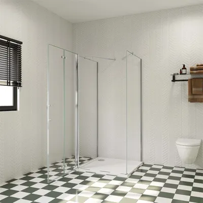 Produktbild von 90x90cm 195cm 6mm ESG Nano Glastür Falttür mit Seitenwand U-Duschkabine Duschtür