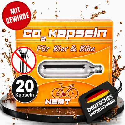 Produktbild von 20 x NEMT Bierkapseln 16g Co2 für Bierzapfanlagen mit 16g Kohlensäurekapseln MIT Gewinde