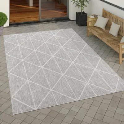 Produktbild von Outdoor Teppich wetterfest Boho Skandi Motiv Rauten robust Balkon Terrasse Küche Grösse 60x100 cm