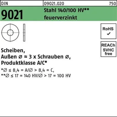 Produktbild von Reyher  Scheiben DIN 9021 Stahl 22 feuervz tZn (100 Stück)