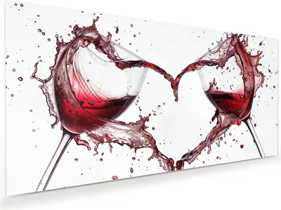 Produktbild von Glasbild 120x60cm in XXL für Wohnzimmer, Schlafzimmer Motiv Weingläser Herz