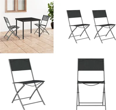 Image de vidaXL Chaise de jardin pliante 2 pcs noir acier et textilène - Chaise de jardin pliante - Chaises de jardin pliantes - Chaise de jardin pliante