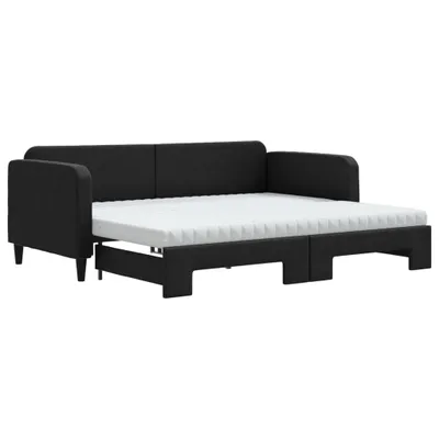 Image de vidaXL Lit de jour extensible avec matelas noir 90x200 cm Tissu
