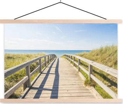 Produktbild von MuchoWow® Textilposter Strand - Weg - Europa 120x80 cm mit holzfarbenen Rahmen - Aufhängeset