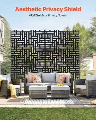 Produktbild von Paravent, 120x50,8x193 cm, Sichtschutz für den Außenbereich, freistehende Trennwand mit Ständer, dekorativer Raumteiler aus Stahl für Balkon, Terrasse, Innenbereich, Whirlpool, Schwarz