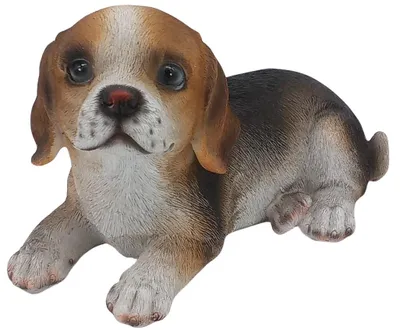 Produktbild von Bambelaa! Hundefigur Liegend Wetterfeste Garten Deko aus Polyresin Braun Weiß für Innen & Außen Braun-Weiß ca 18 x 10 x 10,5cm