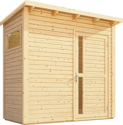 Produktbild von Gartenhaus Kiel 01 inkl. Fußboden, Naturbelassen - 19 mm Elementgartenhaus, Nutzfläche: 2,60 m², Pultdach