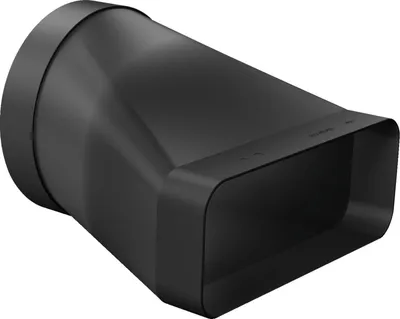 A black adapter piece for ductwork or ventilation.