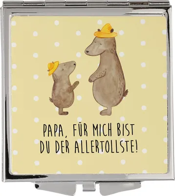 Produktbild von Mr. & Mrs. Panda Kosmetikspiegel Bären mit Hut - Gelb Pastell - Geschenk, Lieblingsmensch, Papa, Muttertag, Bär, Handspiegel, Taschenspiegel, Frauen Spiegel, Kinder