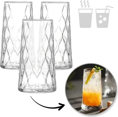 Obrázek produktu pro Flamenco Mystique Sada 3 vysokých vlnitých sklenic 475 ml ze silného skla SZK184ZESTAW3 na pití vody a nápojů
