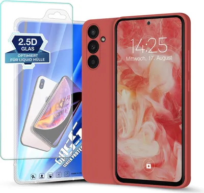 Produktbild von Hülle für Samsung Galaxy A54 5G mit 9H Displayglas Displayschutz Plus Case Cover Bumper Silikon Softgrip Schutzhülle Farbe: Rot