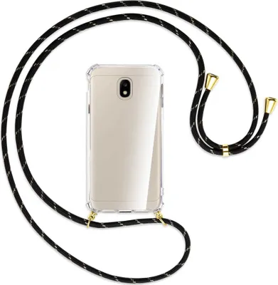 Produktbild von Handykette Backcover-Schutzhülle mit Band (Metall goldfarben) für Samsung Galaxy J3 2017 - schwarz/gold