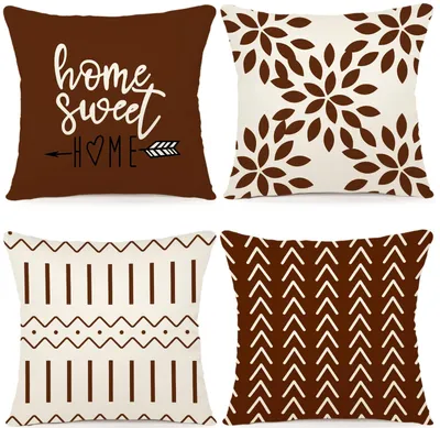 Produktbild von Set mit 4 Leinenkissenbezügen, dekorative Kissen für Sofa, Gartenbett oder Sessel, 40 x 40 cm