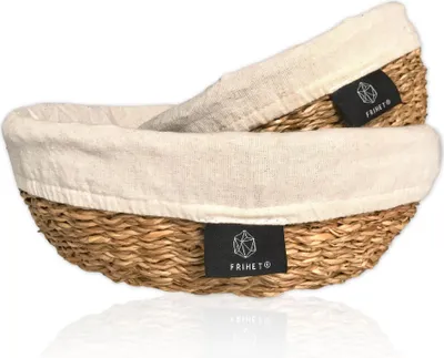 Produktbild von FRIHET Brotkorb Seegras 2er Set | Rund mit Leineneinsatz & Aufbewahrung