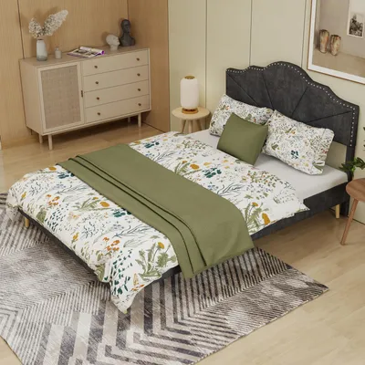 Produktbild von okwish Doppelbett 160x200 Kinderbett mit weiches Kopfteil,Bettgestell mit Rippenbettgestell,Jugendbett Flachbett mit Nägelbeschlag,Grau(ohne Matratze)