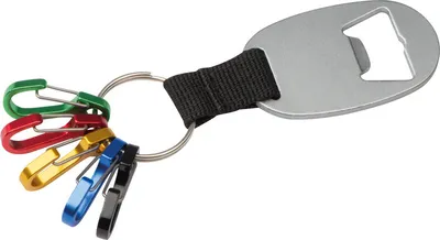 Produktbild von Metall-Schlüsselanhänger mit Flaschenöffner und 5 Minikarabinern