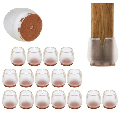 Produktbild von Stuhlbeinkappen Silikon transparent – 17–22 mm – 16 Stück – mit Filzpolstern Stuhlbeine – geeignet für quadratische oder runde Beine