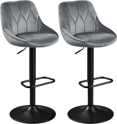 Productafbeelding van Barstoelen, set van 2, in hoogte verstelbaar, 360° draaibaar, barkruk met bekleding, rugleuning en voetsteun, geschikt voor keuken/bar/woonkamer/eetkamer, donkergrijs