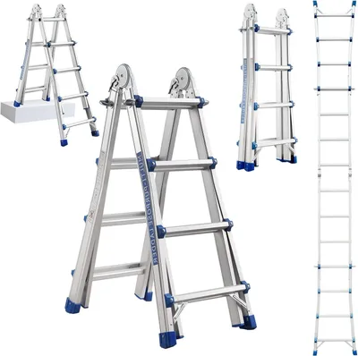 Zdjęcie produktu dla STANEW Drabina teleskopowa aluminiowa Drabina wielofunkcyjna 4 m, drabina aluminiowa Drabina składana Drabina przyścienna 4x4 szczeble, drabina przyścienna Drabina składana, maks. 150 kg