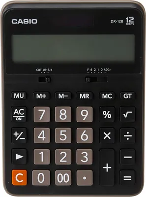Produktbild von Casio DX-12B, Desktop, Einfacher Taschenrechner, 12 Ziffern, 1 Zeilen, Batterie/Solar, Schwarz