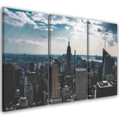 Produktbild von Triptychon auf leinwand städte & architektur - grau 120x80 cm Feeby grau wandbild bereit zum aufhängen