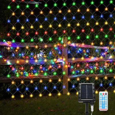 Obrázek produktu pro ISOISL LED solární světelná síť 3x2 metry, barevná světelná girlanda, vánoční osvětlení, světelná clona, dekorace na party, 8 světelných režimů, 240 LED diod