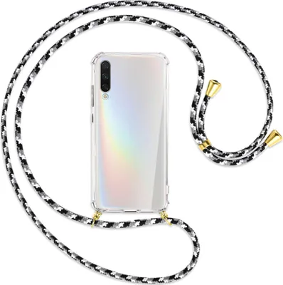 Produktbild von Handykette Backcover-Schutzhülle mit Band (Metall goldfarben) für Xiaomi Mi A3 / Mi CC9e - schwarz/grau/weiß