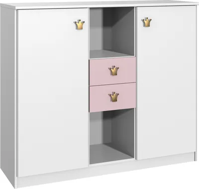 Image de Kombikommode >CINDY2< (BxHxT: 122x105x40 cm) in WEISS + ABSETZUNGEN ROSE