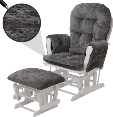 Obrázek produktu pro Relaxační křeslo HWC-C76, houpací křeslo s taburetem látka žinylka (465g/m²) Oeko-Tex  tmavě šedá, bílý rám