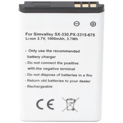 Image de Batterie pour Simvalley SX-330, PX-3315-675, Li-Ion, 3.7V, 1000mAh, 3.7Wh
