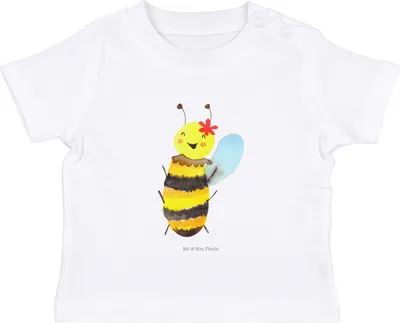 Produktbild von Mr. & Mrs. Panda  T-Shirt Biene Happy 0. - 6. Monat - Weiß - Geschenk, Baby, Babyshirt, Kleinkind Shirt, Baumwollshirt, Organic