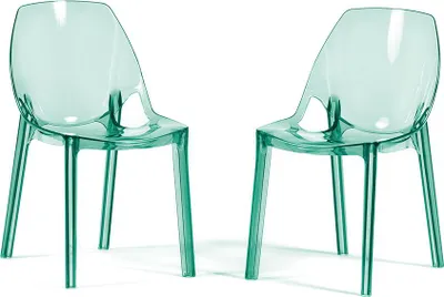 Immagine prodotto di Set di 2 sedie in policarbonato trasparente, dal design moderno ed elegante, robuste e impilabili, ideali per cucina, sala da pranzo, ufficio, bar e ristorante - LUCE - Verde