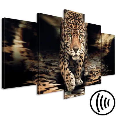 Produktbild von Akustikbild Tiere 200x100 cm Bilder Hochleistungsschallabsorber Schallschutz Vlies Leinwand Akustikdämmung 5 tlg Wandbild Raumakustik Schalldämmung Tiger wild g-A-0226-b-o