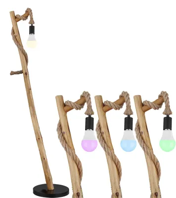 Produktbild von RGB LED Stehleuchte, Holz, schwarz, Hanfseil, H 150 cm